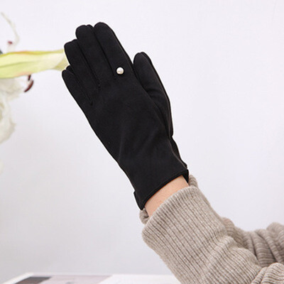 Női Winter Plus Velvet Vastag meleg érintőképernyős kesztyűk Elegáns Pearl Suede Szélálló Full Finger kerékpáros vezetési kesztyűk K43