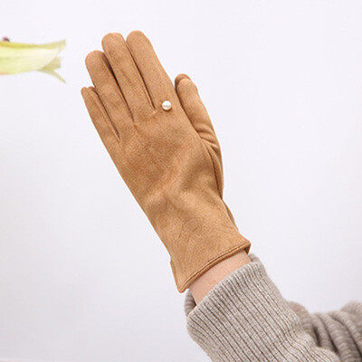 Női Winter Plus Velvet Vastag meleg érintőképernyős kesztyűk Elegáns Pearl Suede Szélálló Full Finger kerékpáros vezetési kesztyűk K43