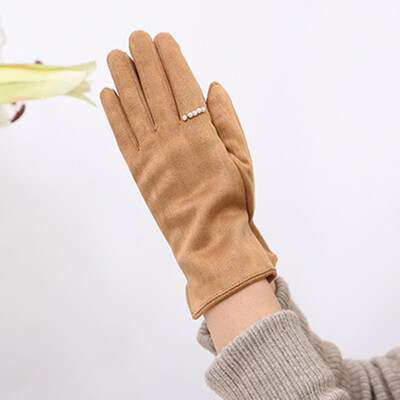 Női Winter Plus Velvet Vastag meleg érintőképernyős kesztyűk Elegáns Pearl Suede Szélálló Full Finger kerékpáros vezetési kesztyűk K43