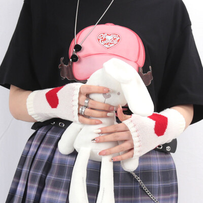 „Y2K Fashion“ megztos puspirštės moteriškos minkštos žieminės šiltos kumštinės pirštinės mergaičių rankovėms „Lolita Style Goth“ pirštinės be pirštų