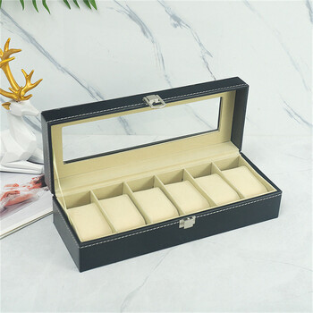 Classical 6 Slots Watch Box Display Box PU Δερμάτινα ρολόγια Κουτιά αποθήκευσης με κλειδαριά Organizer συλλογής ρολογιών χειρός για άνδρες και γυναίκες