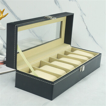 Classical 6 Slots Watch Box Display Box PU Δερμάτινα ρολόγια Κουτιά αποθήκευσης με κλειδαριά Organizer συλλογής ρολογιών χειρός για άνδρες και γυναίκες