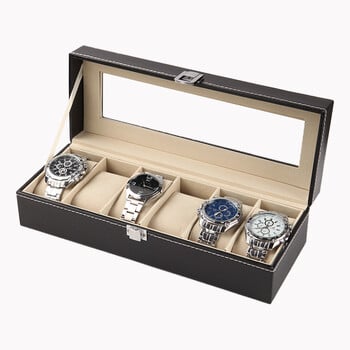 Classical 6 Slots Watch Box Display Box PU Δερμάτινα ρολόγια Κουτιά αποθήκευσης με κλειδαριά Organizer συλλογής ρολογιών χειρός για άνδρες και γυναίκες