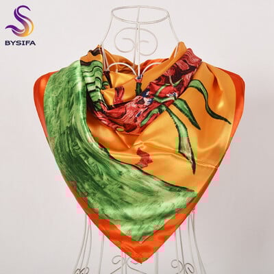 [BYSIFA] Márka Charater Női Muszlim fejkendő Pakolások Divatkiegészítők Női Piros Szatén Négyzet Sálak Téli Selyem Sál Köpeny