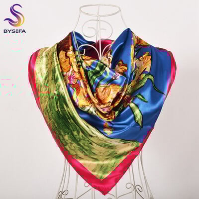 [BYSIFA] Márka Charater Női Muszlim fejkendő Pakolások Divatkiegészítők Női Piros Szatén Négyzet Sálak Téli Selyem Sál Köpeny