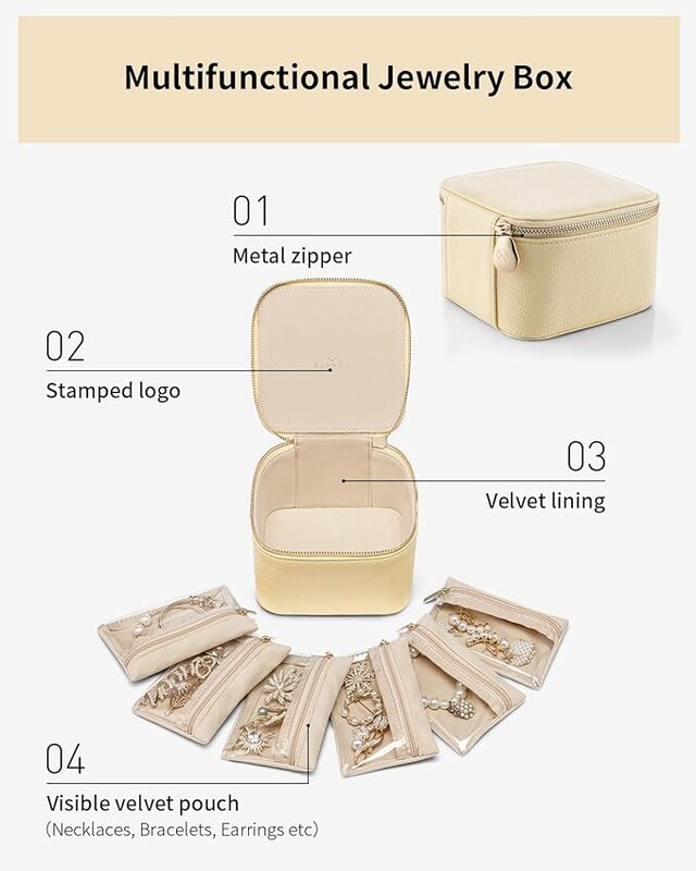 Bőr ékszerdobozok utazódoboz 6 bársony cipzáras zsebbel fülbevaló nyaklánc gyűrű tárolódoboz Egyszerű, tartós ékszer tok