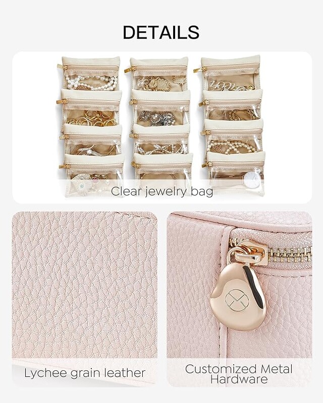 Bőr ékszerdobozok utazódoboz 6 bársony cipzáras zsebbel fülbevaló nyaklánc gyűrű tárolódoboz Egyszerű, tartós ékszer tok