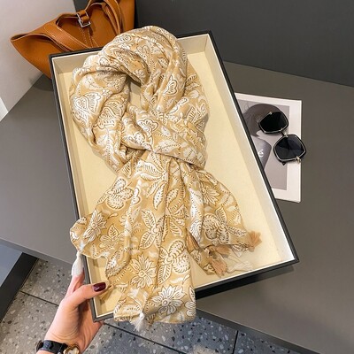 Španjolska Luksuzni modni šal s cvjetnim točkicama od viskoze, visokokvalitetni omot, tanka marama od pašmine Bufandas muslimanski hidžab 180*90 cm