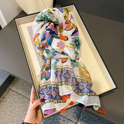 Španjolska Luksuzni modni šal s cvjetnim točkicama od viskoze, visokokvalitetni omot, tanka marama od pašmine Bufandas muslimanski hidžab 180*90 cm