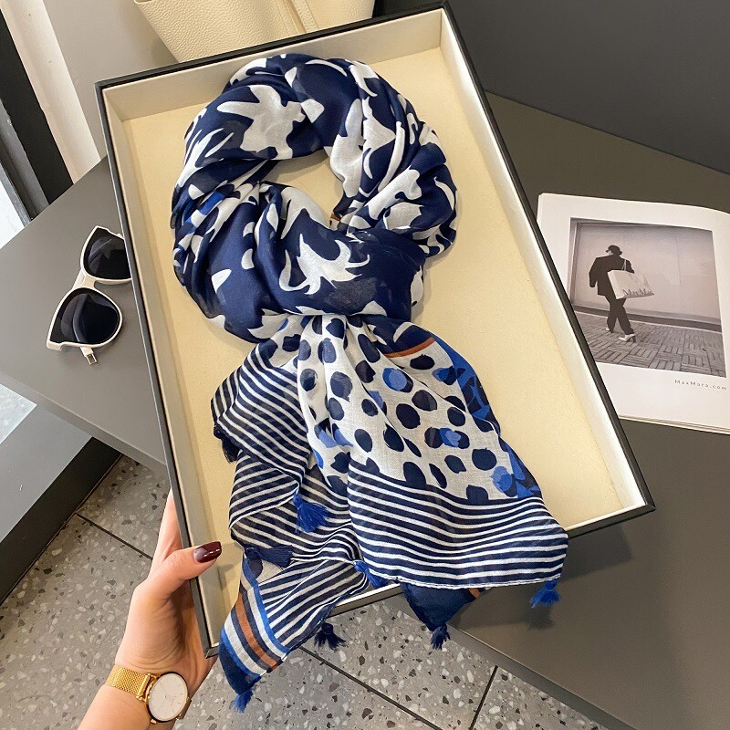 Španjolska Luksuzni modni šal s cvjetnim točkicama od viskoze, visokokvalitetni omot, tanka marama od pašmine Bufandas muslimanski hidžab 180*90 cm
