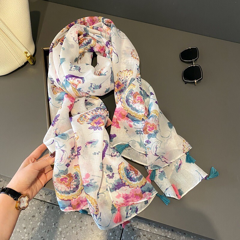Španjolska Luksuzni modni šal s cvjetnim točkicama od viskoze, visokokvalitetni omot, tanka marama od pašmine Bufandas muslimanski hidžab 180*90 cm