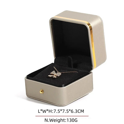 Stoc cu ridicata Ambalaj de bijuterii elegante cu ornamente și butoane din aur Cutie cadou din piele PU cu colț rotund, cu pandantiv, ceas cu brățară