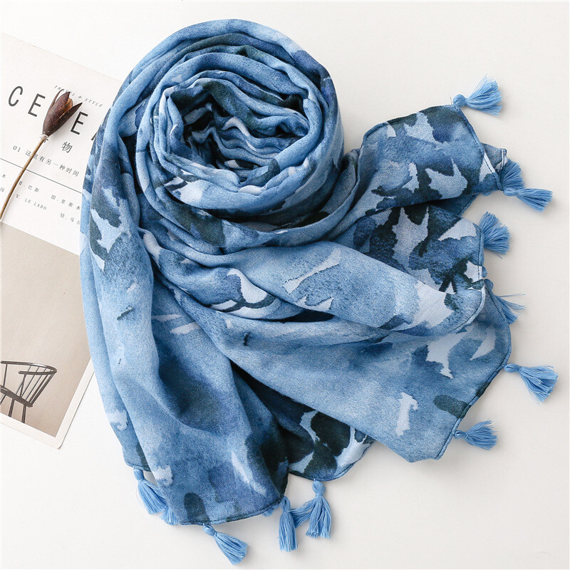 Új divatos stílusú tintafestés puha pamut és vászon kendő bojtárral, tömör virágmintás muszlim női hosszú sál, hidzsáb