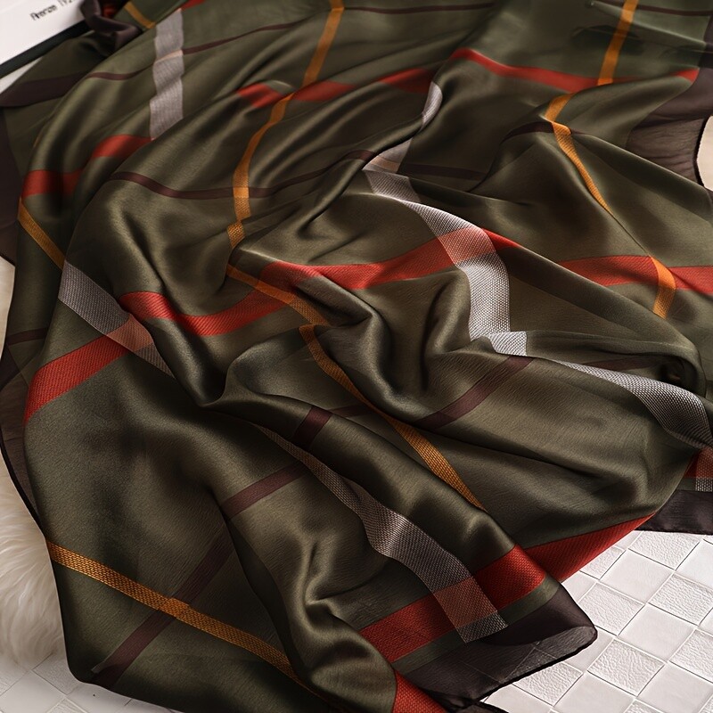 Eșarfă de mătase, grilă ușoară, simplă, moale, din satin, șal neted, ocazional, în aer liber, protecție solară, înveliș pentru cap asortat