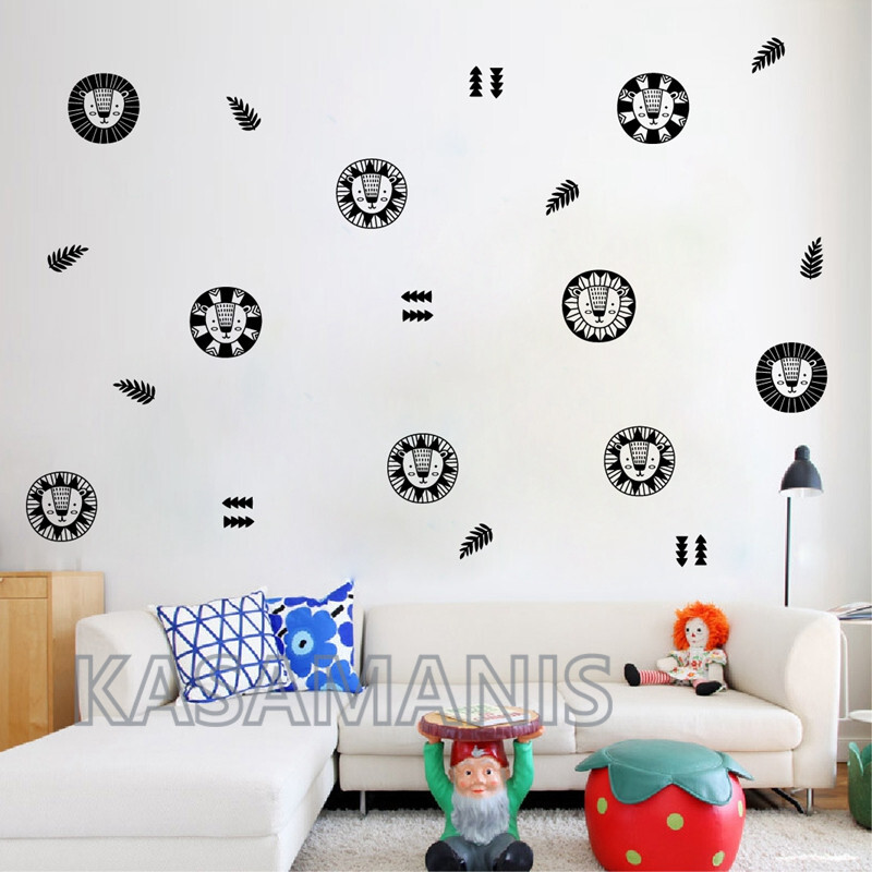 Cute Animal Lion Nursey Falmatricák Dekoráció Dzsungel Állat Oroszlán barkácsolás Rajzfilm Vinyl Art matrica Otthoni Babaszoba Fali Dekoráció