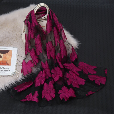 Моден луксозен копринен шал от органза, бродерия, флорален шал, дамски тънък хиджаб, елегантни дълги шалове, лятна едноцветна забрадка