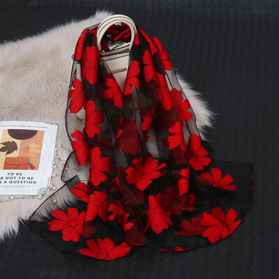 Моден луксозен копринен шал от органза, бродерия, флорален шал, дамски тънък хиджаб, елегантни дълги шалове, лятна едноцветна забрадка