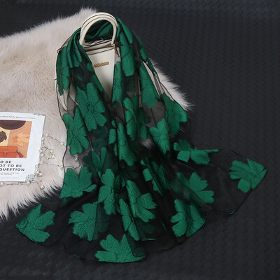 Моден луксозен копринен шал от органза, бродерия, флорален шал, дамски тънък хиджаб, елегантни дълги шалове, лятна едноцветна забрадка