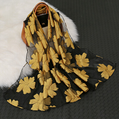 Моден луксозен копринен шал от органза, бродерия, флорален шал, дамски тънък хиджаб, елегантни дълги шалове, лятна едноцветна забрадка