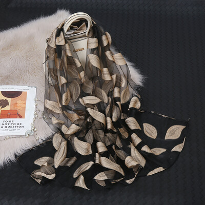 Моден луксозен копринен шал от органза, бродерия, флорален шал, дамски тънък хиджаб, елегантни дълги шалове, лятна едноцветна забрадка