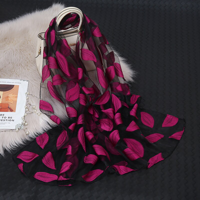 Моден луксозен копринен шал от органза, бродерия, флорален шал, дамски тънък хиджаб, елегантни дълги шалове, лятна едноцветна забрадка