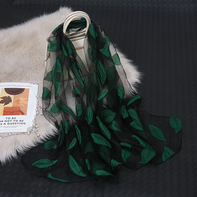 Моден луксозен копринен шал от органза, бродерия, флорален шал, дамски тънък хиджаб, елегантни дълги шалове, лятна едноцветна забрадка