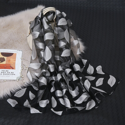 Моден луксозен копринен шал от органза, бродерия, флорален шал, дамски тънък хиджаб, елегантни дълги шалове, лятна едноцветна забрадка