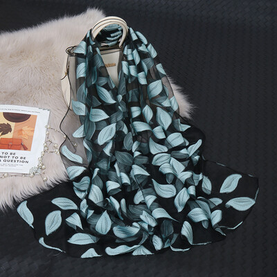 Моден луксозен копринен шал от органза, бродерия, флорален шал, дамски тънък хиджаб, елегантни дълги шалове, лятна едноцветна забрадка