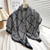 2024-ben népszerű 90*90 cm-es strandsálak Houndstooth Square kendő stílusú női luxus fejkendő Design fényvédő selyem hidzsáb nyakkendő táska