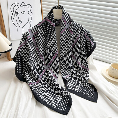 2024-ben népszerű 90*90 cm-es strandsálak Houndstooth Square kendő stílusú női luxus fejkendő Design fényvédő selyem hidzsáb nyakkendő táska