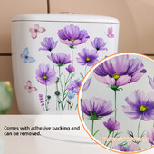 1vnt Violetinės augalo gėlės Butterfly tualeto lipdukas Vonios kambarys Vonios kambarys Dekoratyvinis sieninis tualeto dangtis Lipnus popierius