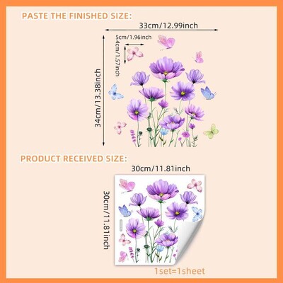 1vnt Violetinės augalo gėlės Butterfly tualeto lipdukas Vonios kambarys Vonios kambarys Dekoratyvinis sieninis tualeto dangtis Lipnus popierius