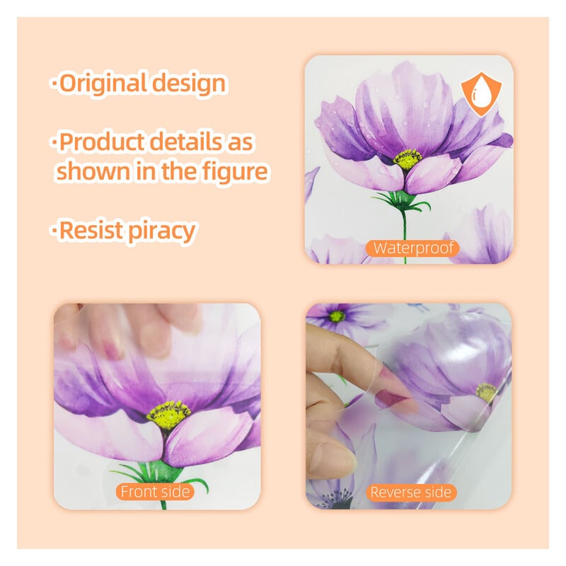1vnt Violetinės augalo gėlės Butterfly tualeto lipdukas Vonios kambarys Vonios kambarys Dekoratyvinis sieninis tualeto dangtis Lipnus popierius