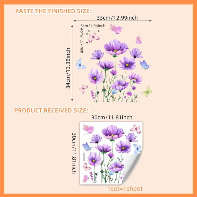 1vnt Violetinės augalo gėlės Butterfly tualeto lipdukas Vonios kambarys Vonios kambarys Dekoratyvinis sieninis tualeto dangtis Lipnus popierius