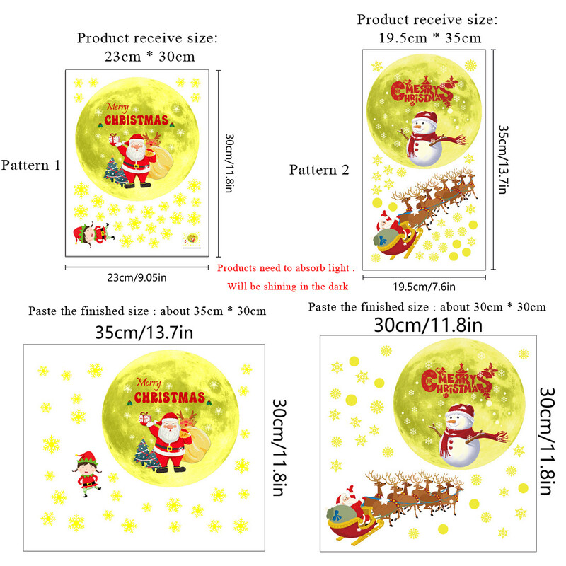 Autocolante de perete luminoase cu fulg de zăpadă de Crăciun pentru camera copiilor, decoruri decor pentru casa, decalcomanii, tapet strălucesc în întuneric de Anul Nou