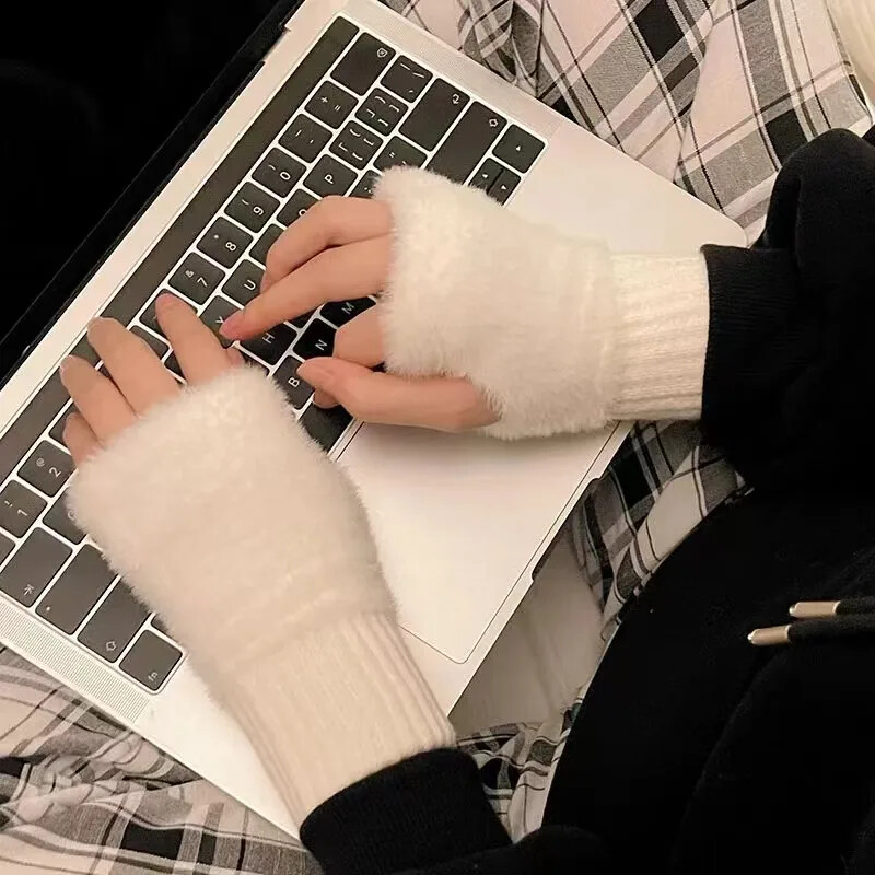 1 par mekanih ženskih rukavica od flisa od nerca, mekih zimskih, toplih, luksuznih plišanih pletenih rukavica za djevojčice bez prstiju