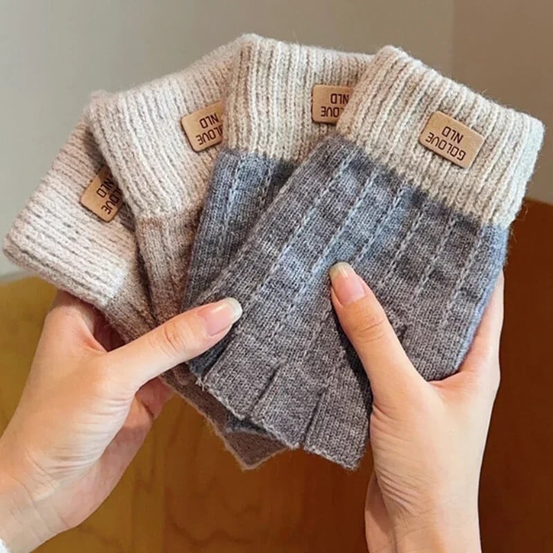 Zimné bezprstové rukavice pre mužov, písacie na pol prsta, kancelárske pletené hrubé vlnené teplé štítky, hrubé elastické vonkajšie rukavice na vedenie vozidla