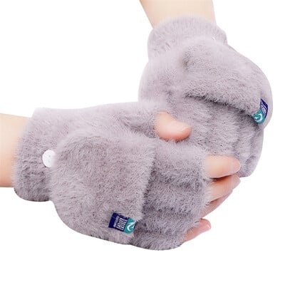 Mink bársonyutánzat félujjas kesztyű Ujjatlan ujjatlan ujjatlan ujjatlan télen vastag, meleg érintőképernyős kesztyű diák aranyos plüss kesztyű