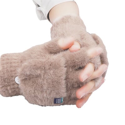 Mink bársonyutánzat félujjas kesztyű Ujjatlan ujjatlan ujjatlan ujjatlan télen vastag, meleg érintőképernyős kesztyű diák aranyos plüss kesztyű