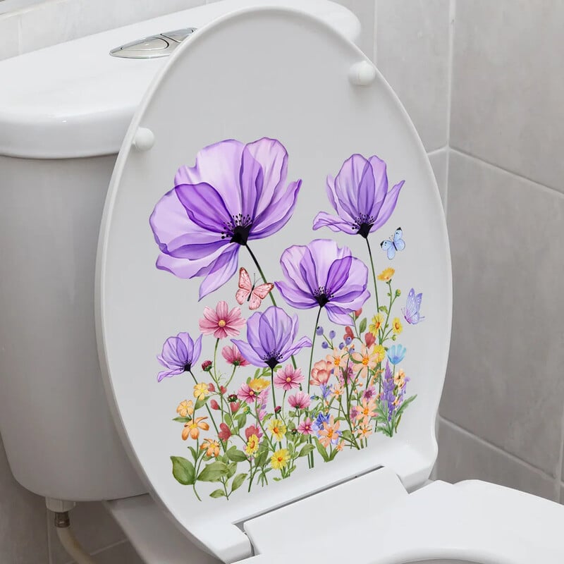 1 ks Samolepiace nálepky na chladničku s listami rastlín, WC, nástenná maľba s motýľmi, kvetinová dekorácia, nálepka na veko toalety