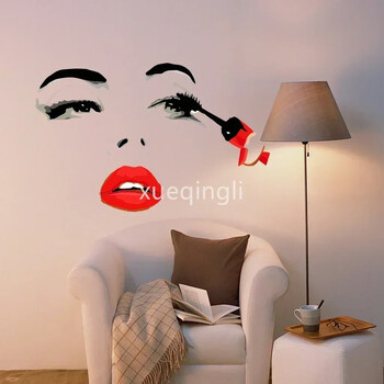 Γυναικείο πρόσωπο Beauty Vinyl Decal Beauty Studio Door Αυτοκόλλητο Καλλυντικό Μακιγιάζ Αυτοκόλλητο Τοίχου Τοιχογραφία Αφαιρούμενη Διακόσμηση σαλονιού