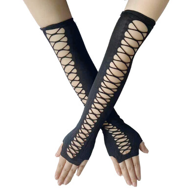 Punk EMO Style Streetwear Γυναικεία μπράτσα Πλεκτά Μακριά γάντια χωρίς δάχτυλα Μαύρα γάντια Halloween Cross Gloves Dark Moon