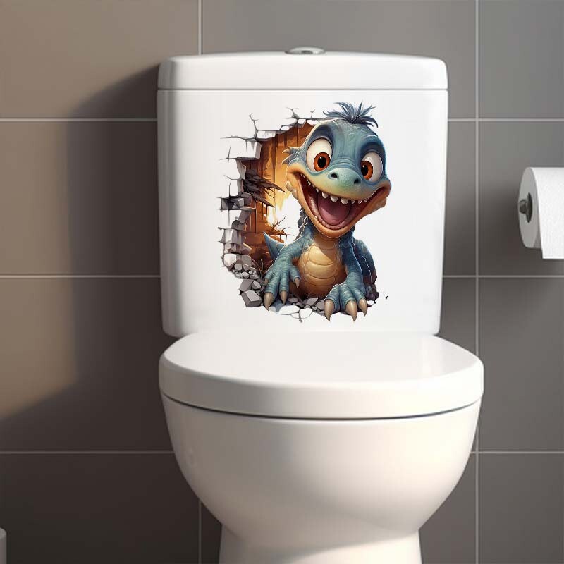 Samolepka na veko toalety s kresleným dinosaurom, vodotesná, odnímateľná, samolepiaca, dekoračná, domácnosť, M911