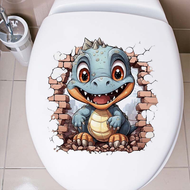 Samolepka na veko toalety s kresleným dinosaurom, vodotesná, odnímateľná, samolepiaca, dekoračná, domácnosť, M911