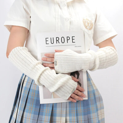 Γυναικεία Y2K Μόδα Γάντια χωρίς δάχτυλα Λευκά Μαύρα Γάντια Ανιμέ Cosplay Χειμερινοί θερμαντήρες χεριών γοτθικό Harajuku πλεκτά μανίκια μπράτσας