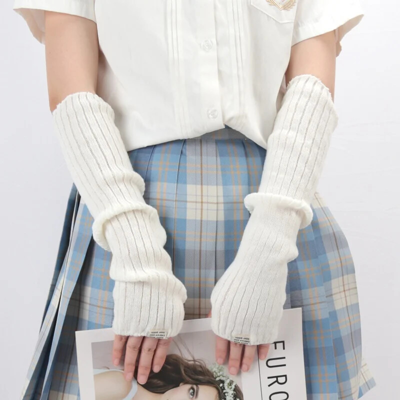 Γυναικεία Y2K Μόδα Γάντια χωρίς δάχτυλα Λευκά Μαύρα Γάντια Ανιμέ Cosplay Χειμερινοί θερμαντήρες χεριών γοτθικό Harajuku πλεκτά μανίκια μπράτσας
