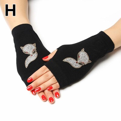 Γυναικεία μισά δάχτυλα χεριών πιο ζεστά γάντια χωρίς δάχτυλα αστραφτερά πλεκτά γάντια χειμώνα μαύρο στρας