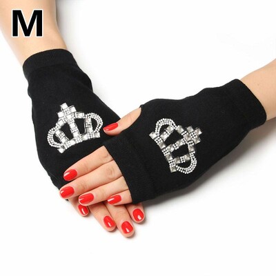 Γυναικεία μισά δάχτυλα χεριών πιο ζεστά γάντια χωρίς δάχτυλα αστραφτερά πλεκτά γάντια χειμώνα μαύρο στρας