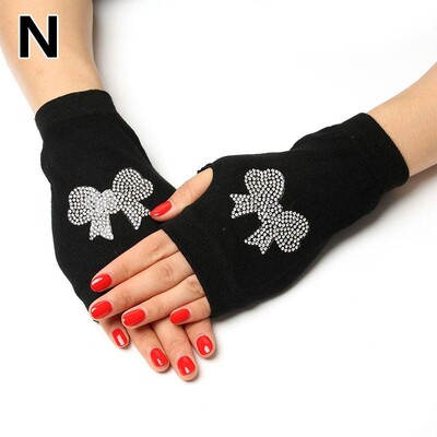 Γυναικεία μισά δάχτυλα χεριών πιο ζεστά γάντια χωρίς δάχτυλα αστραφτερά πλεκτά γάντια χειμώνα μαύρο στρας