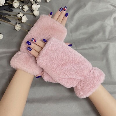 Plīša cimdi Sievietēm Jauki Ziemas Silti Flip Bezpirkstiem Sievietēm Āra Korejiešu Mīkstie Cimdi Studenti Sabiezināti Tālrunis Spēles Rakstīt dūraiņi